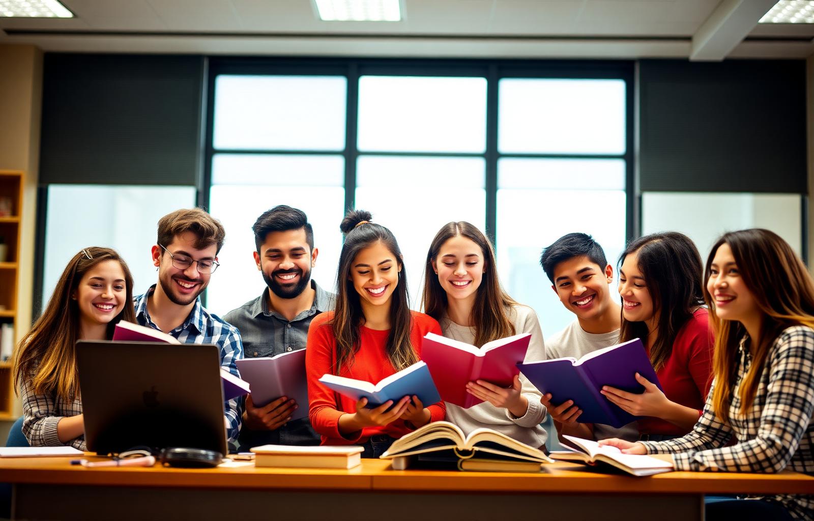 Happy students learning together